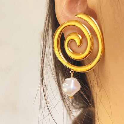 1 Pair Elegant Vacation Spiral Polishing 304 Stainless Steel 18K Gold Plated Drop Earrings