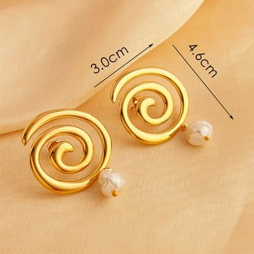 1 Pair Elegant Vacation Spiral Polishing 304 Stainless Steel 18K Gold Plated Drop Earrings