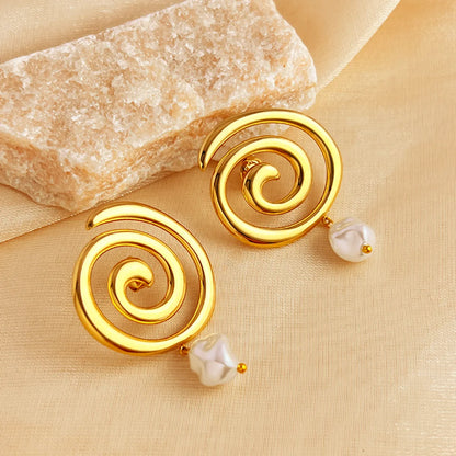 1 Pair Elegant Vacation Spiral Polishing 304 Stainless Steel 18K Gold Plated Drop Earrings