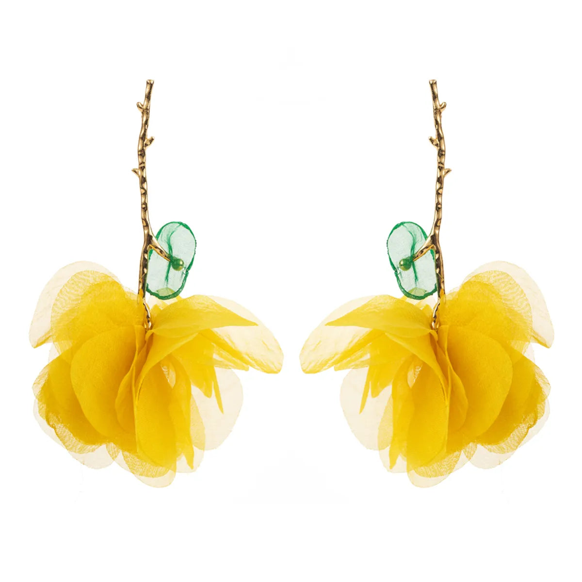 1 Pair Elegant Vacation Tropical Flower Alloy Gauze Gold Plated Drop Earrings