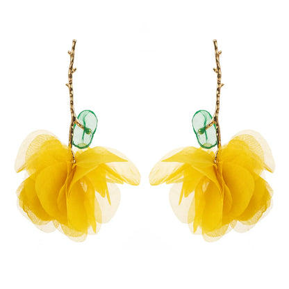 1 Pair Elegant Vacation Tropical Flower Alloy Gauze Gold Plated Drop Earrings