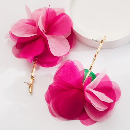 1 Pair Elegant Vacation Tropical Flower Alloy Gauze Gold Plated Drop Earrings