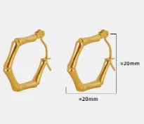 1 Pair Elegant Vintage Style C Shape Bamboo Plating 304 Stainless Steel 18K Gold Plated Hoop Earrings