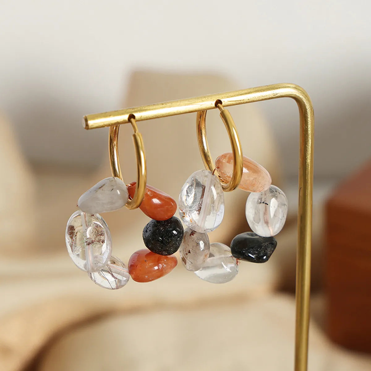 1 Pair Elegant Vintage Style Color Block Beaded Plating Natural Stone Titanium Steel 18k Gold Plated Drop Earrings