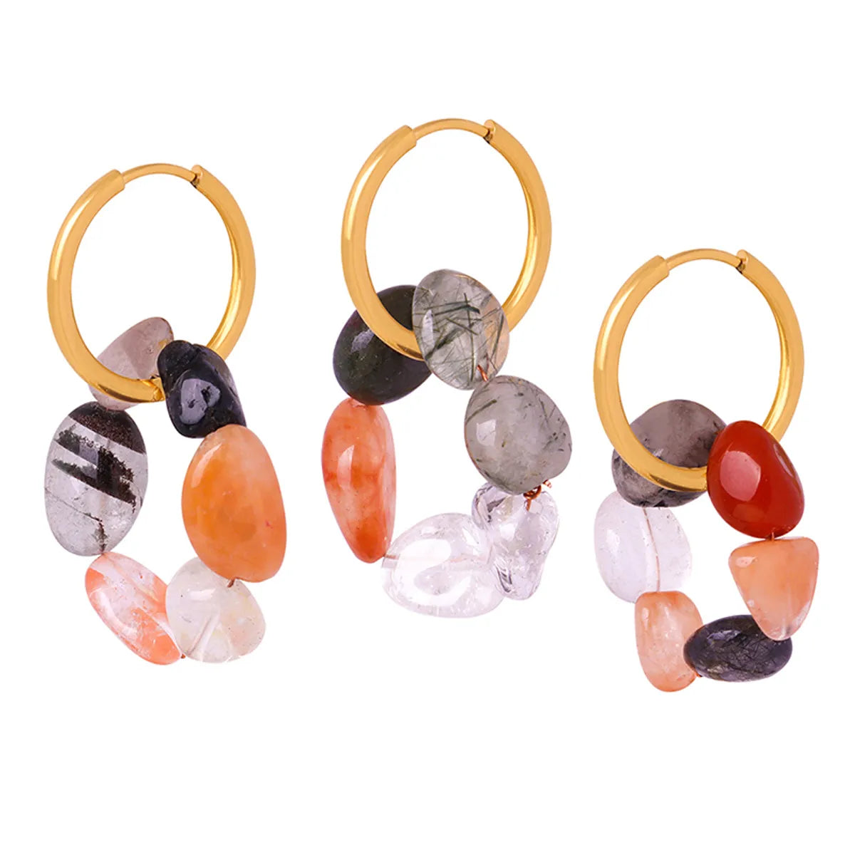 1 Pair Elegant Vintage Style Color Block Beaded Plating Natural Stone Titanium Steel 18k Gold Plated Drop Earrings