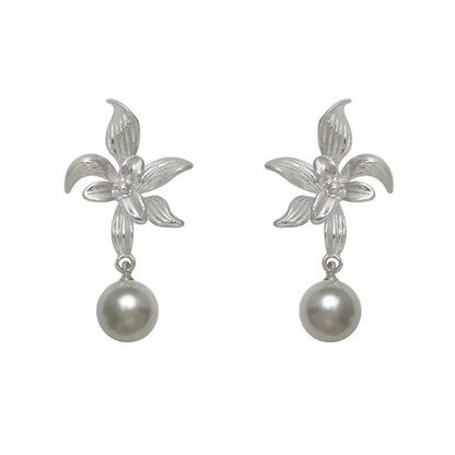 1 Pair Elegant Vintage Style Flower Imitation Pearl Alloy Drop Earrings