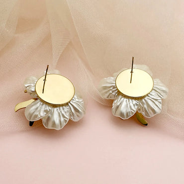 1 Pair Elegant Vintage Style Flower Polishing Plating Stainless Steel Shell Gold Plated Ear Studs