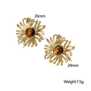 1 Pair Elegant Vintage Style French Style Flower Inlay 304 Stainless Steel Turquoise 18K Gold Plated Ear Studs