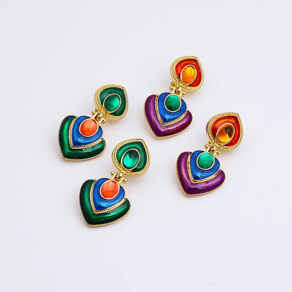 1 Pair Elegant Vintage Style Geometric Enamel Alloy Drop Earrings