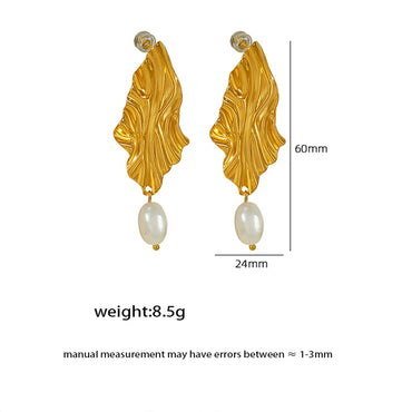 1 Pair Elegant Vintage Style Geometric Plating Inlay Titanium Steel Freshwater Pearl 18k Gold Plated Drop Earrings