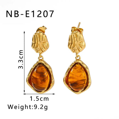 1 Pair Elegant Vintage Style Lady Geometric Round Plating Inlay 304 Stainless Steel Resin 18K Gold Plated Drop Earrings