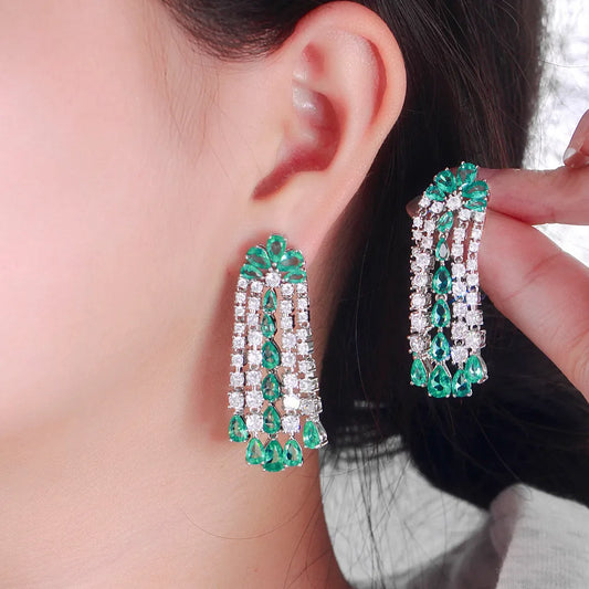 1 Pair Elegant Vintage Style Lady Splicing Water Droplets Tassel Inlay Copper Zircon Drop Earrings