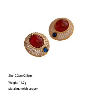 1 Pair Elegant Vintage Style Round Plating Inlay Copper Artificial Gemstones Zircon 18k Gold Plated Ear Studs