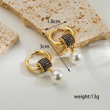 1 Pair Elegant Vintage Style Round Plating Inlay Copper Artificial Pearls Zircon 18k Gold Plated Drop Earrings