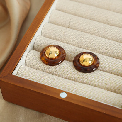 1 Pair Elegant Vintage Style Round Plating Resin Copper 18k Gold Plated Ear Studs