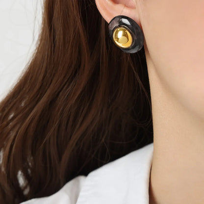 1 Pair Elegant Vintage Style Round Plating Resin Copper 18k Gold Plated Ear Studs