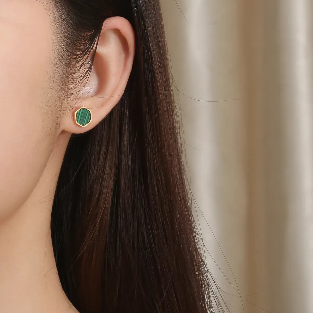 1 Pair Elegant Vintage Style Simple Style Hexagon Plating Inlay Stainless Steel Malachite 18k Gold Plated Ear Studs