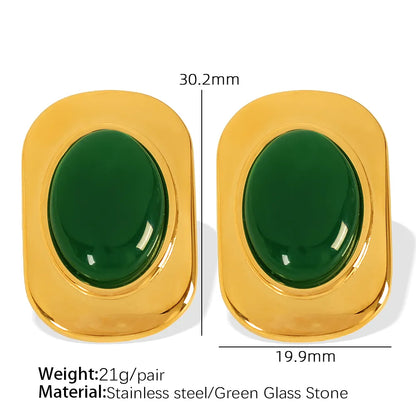 1 Pair Elegant Vintage Style Square Oval Plating Inlay Titanium Steel Glass Stone Gold Plated Ear Studs