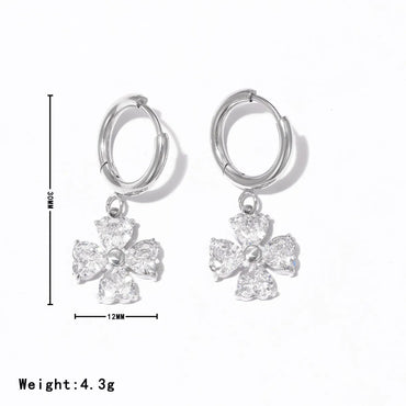 1 Pair Elegant Vintage Style Sweet Flower Inlay 304 Stainless Steel Zircon White Gold Plated Gold Plated Drop Earrings