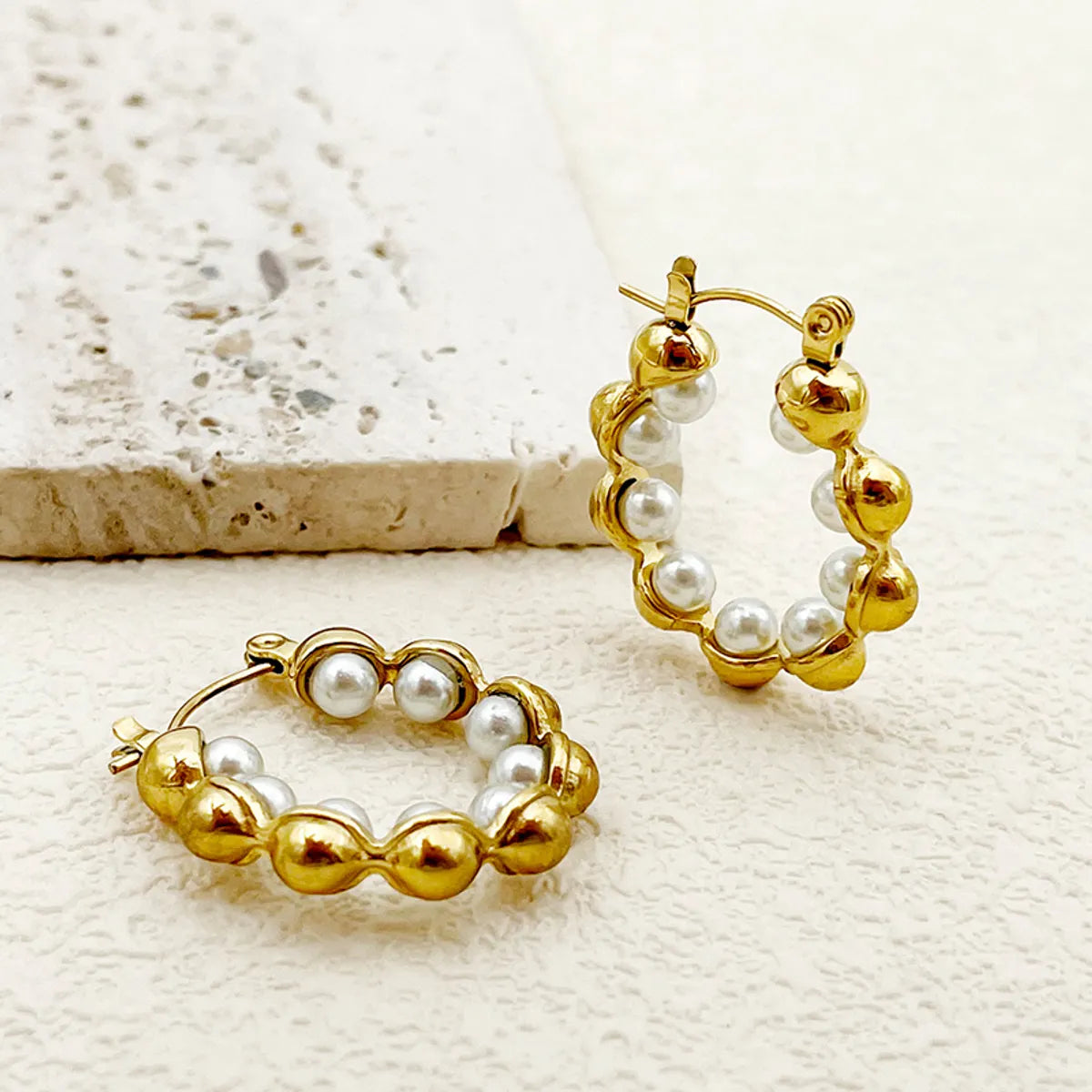 1 Pair Elegant Vintage Style U Shape Plating Inlay Stainless Steel Pearl Gold Plated Earrings