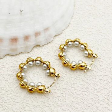 1 Pair Elegant Vintage Style U Shape Plating Inlay Stainless Steel Pearl Gold Plated Earrings