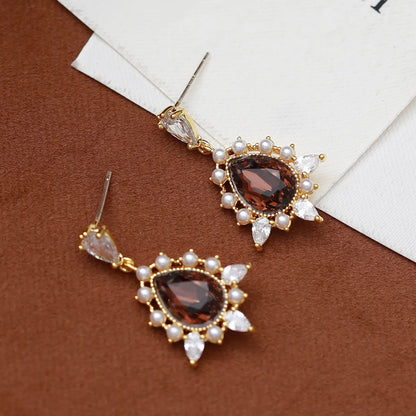 1 Pair Elegant Vintage Style Water Droplets Plating Copper 18K Gold Plated Drop Earrings