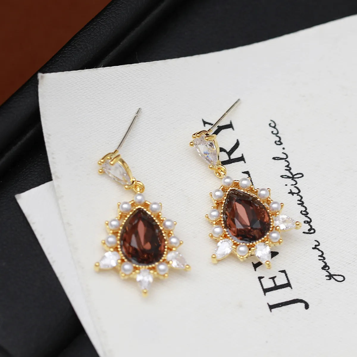 1 Pair Elegant Vintage Style Water Droplets Plating Copper 18K Gold Plated Drop Earrings