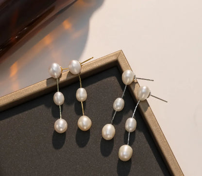 1 Pair Elegant Water Droplets Beaded Freshwater Pearl Copper Drop Earrings