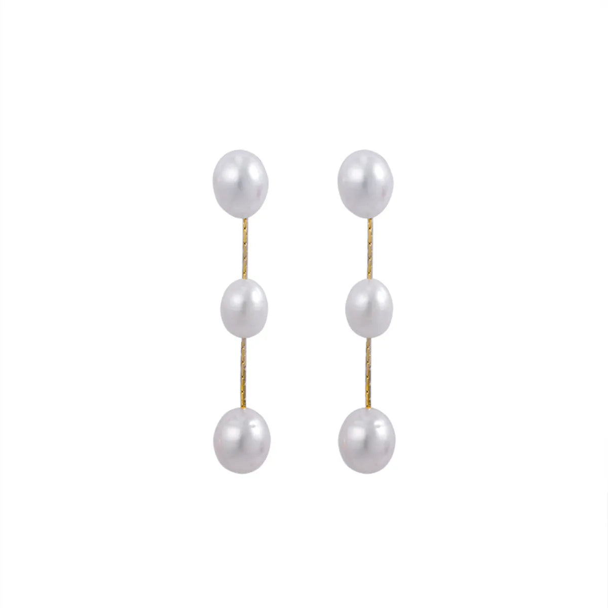 1 Pair Elegant Water Droplets Beaded Freshwater Pearl Copper Drop Earrings