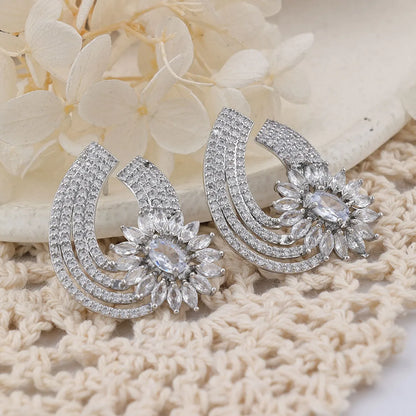 1 Pair Elegant Water Droplets Beaded Plating Inlay Copper Zircon Ear Studs