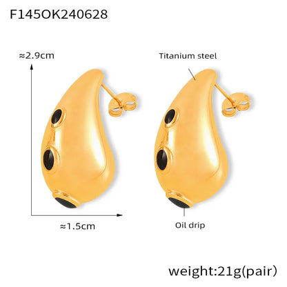 1 Pair Elegant Water Droplets Enamel Plating 304 Stainless Steel 18K Gold Plated Ear Studs