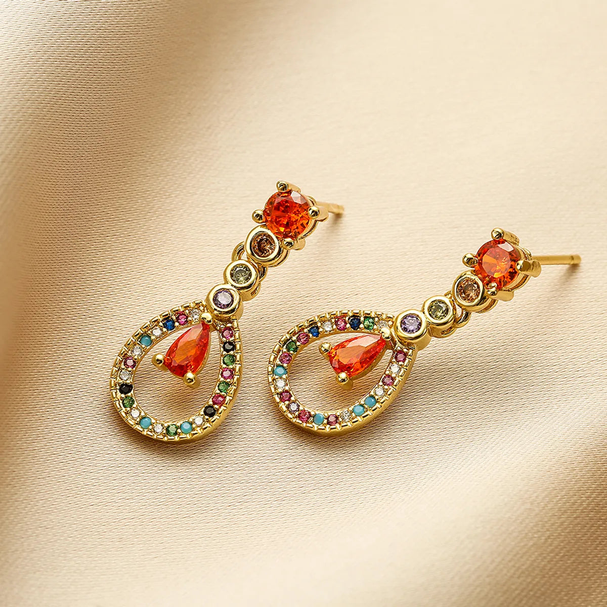 1 Pair Elegant Water Droplets Heart Shape Plating Inlay Copper Zircon 18k Gold Plated Drop Earrings