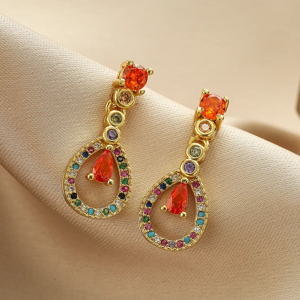 1 Pair Elegant Water Droplets Heart Shape Plating Inlay Copper Zircon 18k Gold Plated Drop Earrings