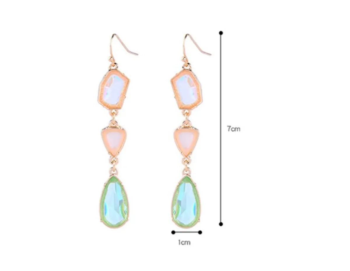 1 Pair Elegant Water Droplets Inlay Alloy Artificial Gemstones Drop Earrings