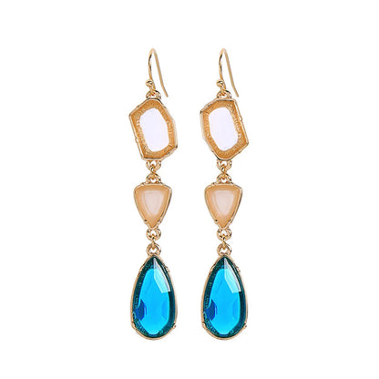 1 Pair Elegant Water Droplets Inlay Alloy Artificial Gemstones Drop Earrings