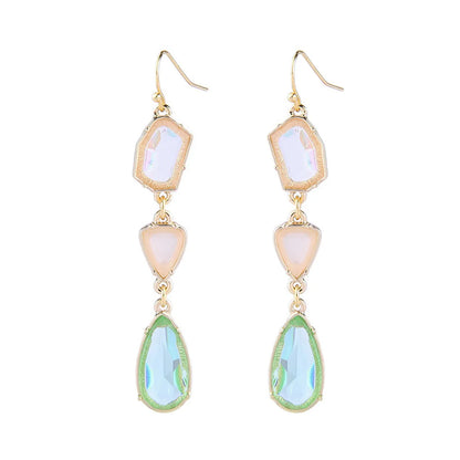 1 Pair Elegant Water Droplets Inlay Alloy Artificial Gemstones Drop Earrings