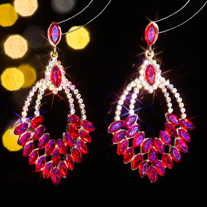 1 Pair Elegant Water Droplets Inlay Alloy Rhinestones Zircon Drop Earrings