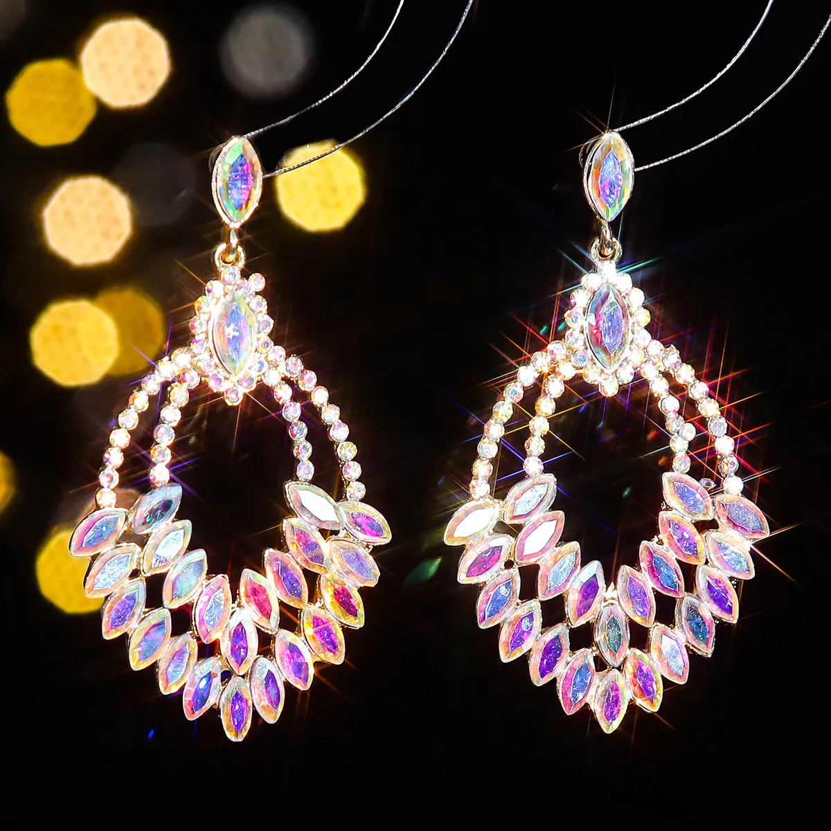 1 Pair Elegant Water Droplets Inlay Alloy Rhinestones Zircon Drop Earrings