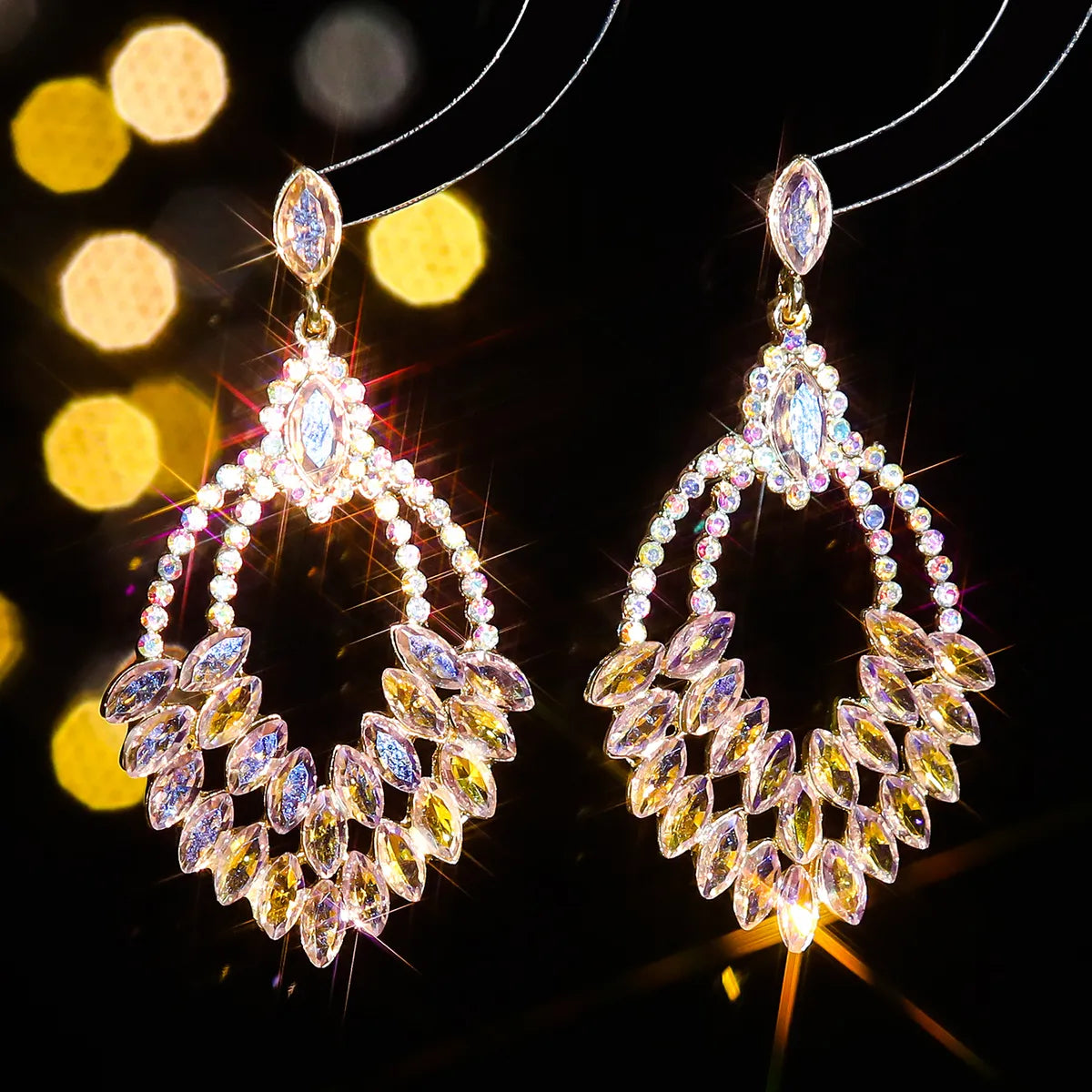 1 Pair Elegant Water Droplets Inlay Alloy Rhinestones Zircon Drop Earrings