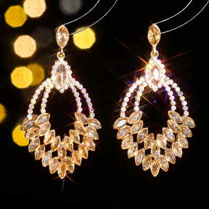 1 Pair Elegant Water Droplets Inlay Alloy Rhinestones Zircon Drop Earrings