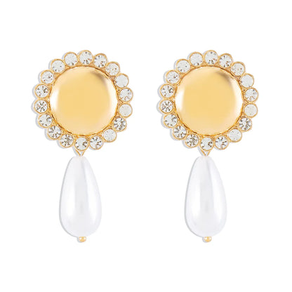 1 Pair Elegant Water Droplets Plating Inlay Alloy Artificial Pearls Rhinestones Drop Earrings