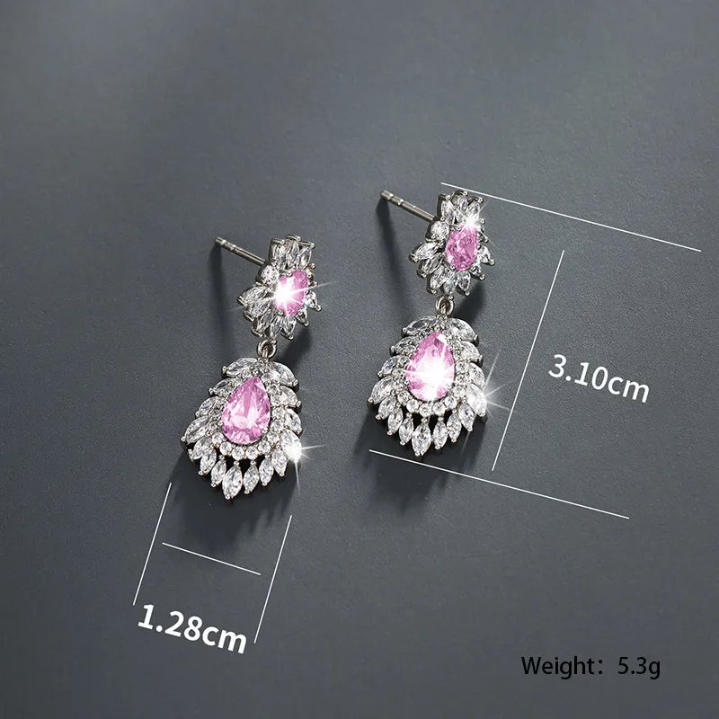 1 Pair Elegant Water Droplets Plating Inlay Copper Alloy Artificial Gemstones White Gold Plated Drop Earrings