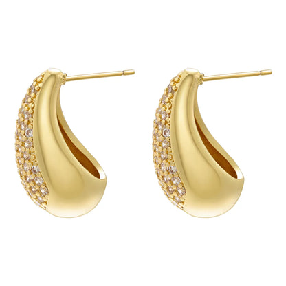 1 Pair Elegant Water Droplets Plating Inlay Copper Zircon 18k Gold Plated Ear Studs