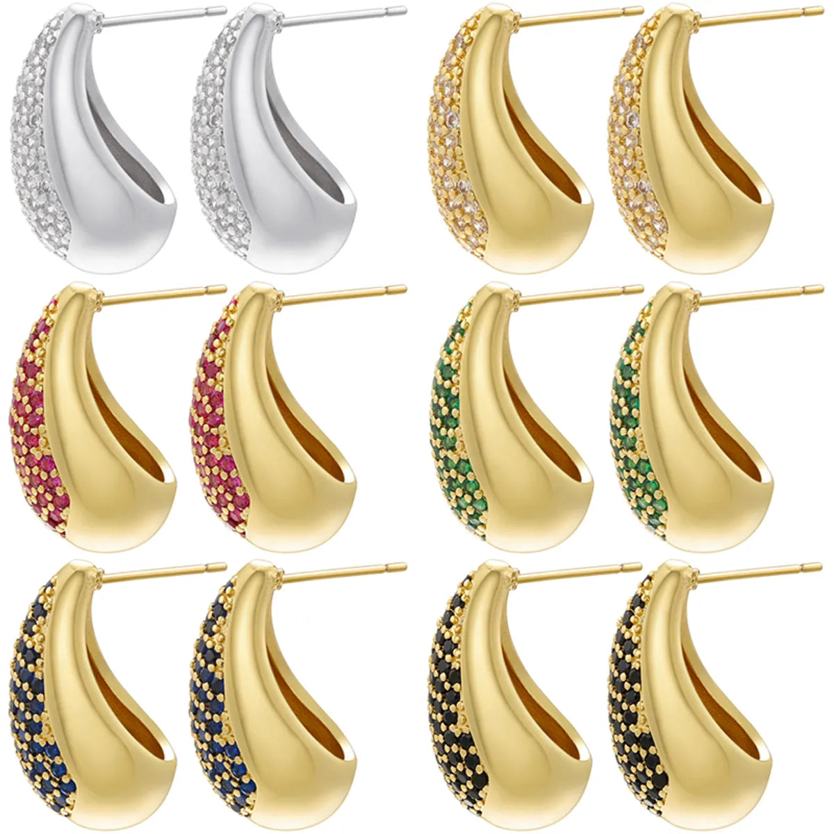 1 Pair Elegant Water Droplets Plating Inlay Copper Zircon 18k Gold Plated Ear Studs