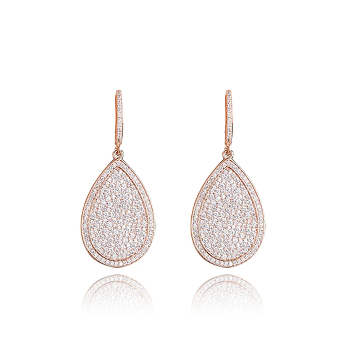 1 Pair Elegant Water Droplets Plating Inlay Copper Zircon Rose Gold Plated Drop Earrings