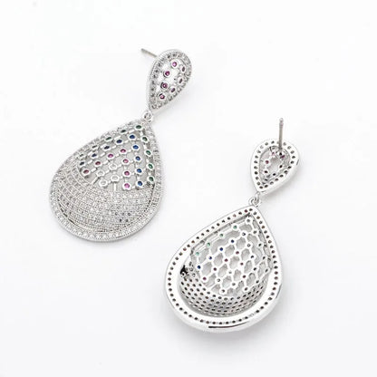 1 Pair Elegant Water Droplets Plating Inlay Copper Zircon White Gold Plated Drop Earrings