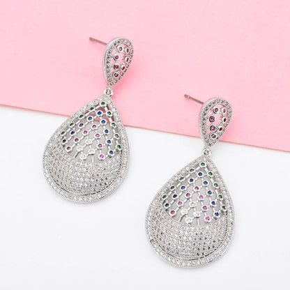 1 Pair Elegant Water Droplets Plating Inlay Copper Zircon White Gold Plated Drop Earrings