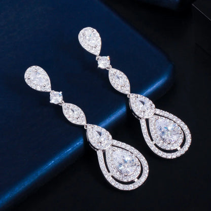 1 Pair Elegant Water Droplets Plating Inlay Copper Zircon White Gold Plated Rhodium Plated Drop Earrings