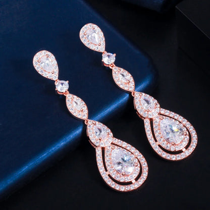 1 Pair Elegant Water Droplets Plating Inlay Copper Zircon White Gold Plated Rhodium Plated Drop Earrings