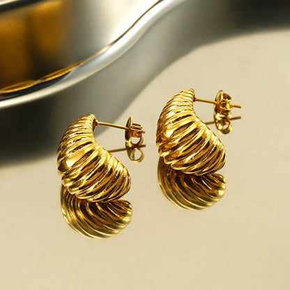 1 Pair Elegant Water Droplets Polishing Plating Stainless Steel 18k Gold Plated Ear Studs